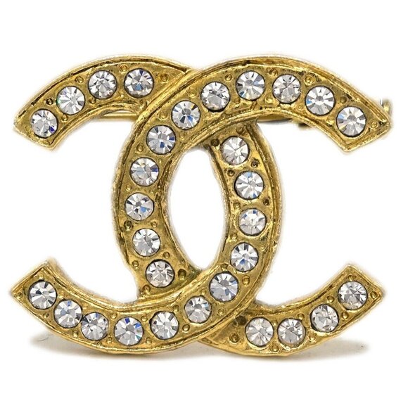 Chanel CC Brooch Pin Rhinestone Gold 114187 - Picture 1 of 4